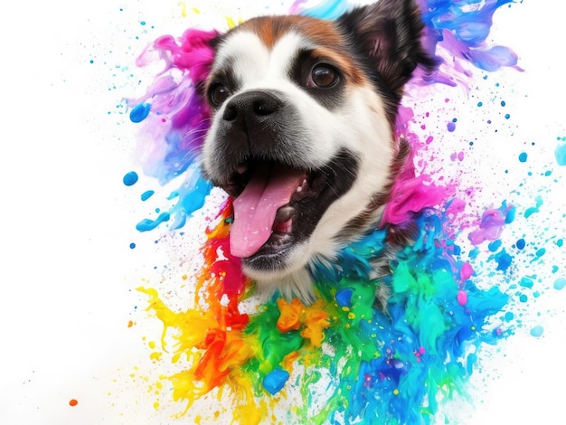 Splash art un lindo perro sobre fondo blanco ai generativo