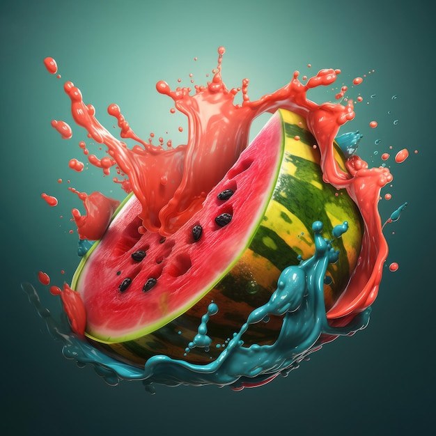 Splash art obra-prima comida arte deliciosa melancia generativa ai