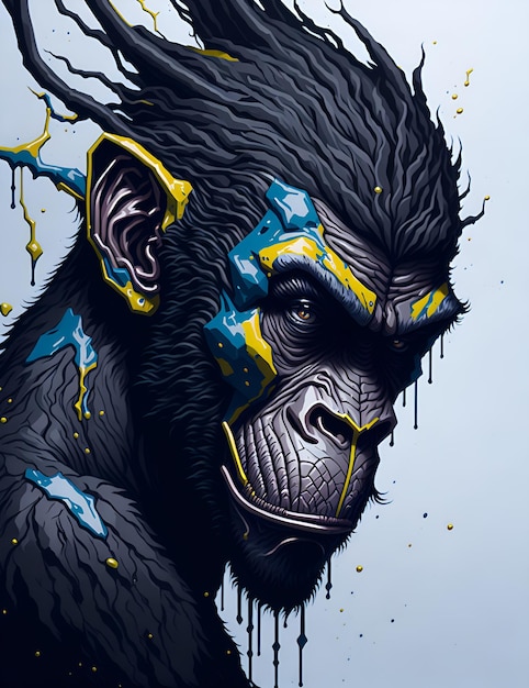 Splash art um fundo branco de cabeça de macaco