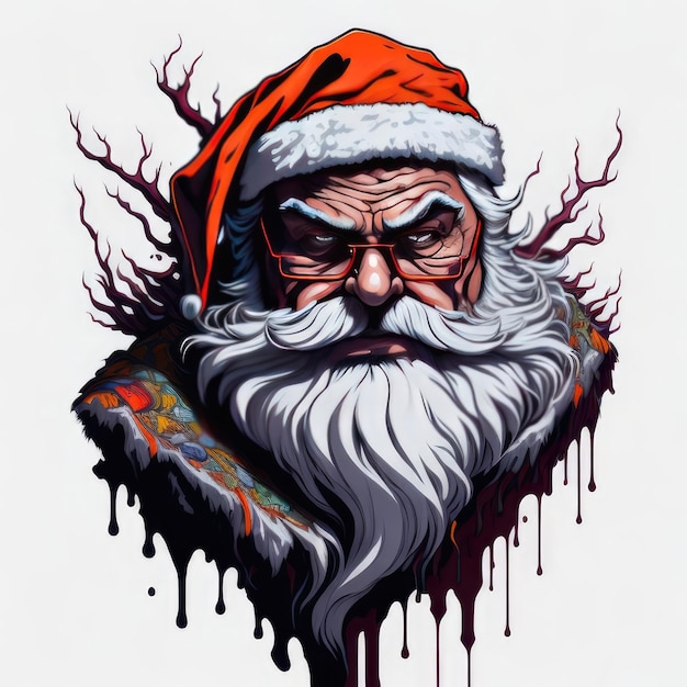 Splash Art Weihnachtsmann-Kopf-Porträtplakat Generative KI