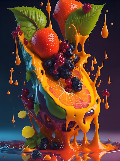 Splash arte frutas forma fondo colorido