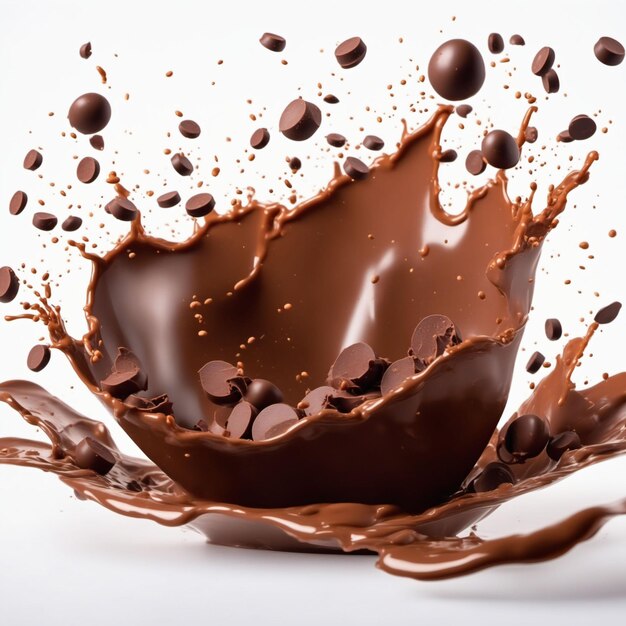 Splash de chocolate con fondo blanco Generado con IA