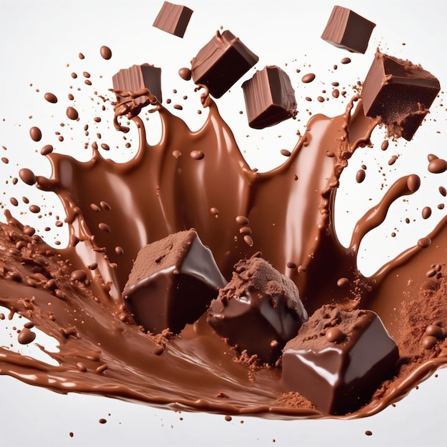 Splash de chocolate con fondo blanco Generado con IA