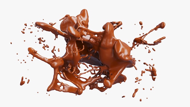 Splash de chocolate con gotitas. representación 3d ilustración 3d