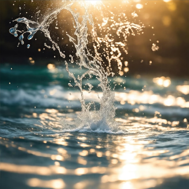 Splash de água com espumantes reflexos radiantes brilhantes luz do sol brilhante