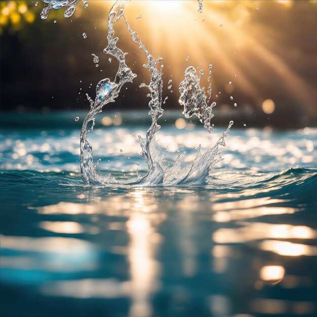 Splash de água com espumantes reflexos radiantes brilhantes luz do sol brilhante