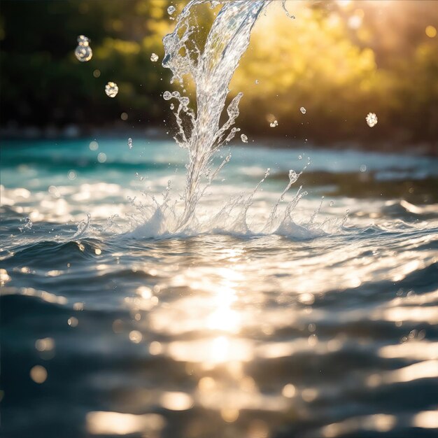 Splash de água com espumantes reflexos radiantes brilhantes luz do sol brilhante