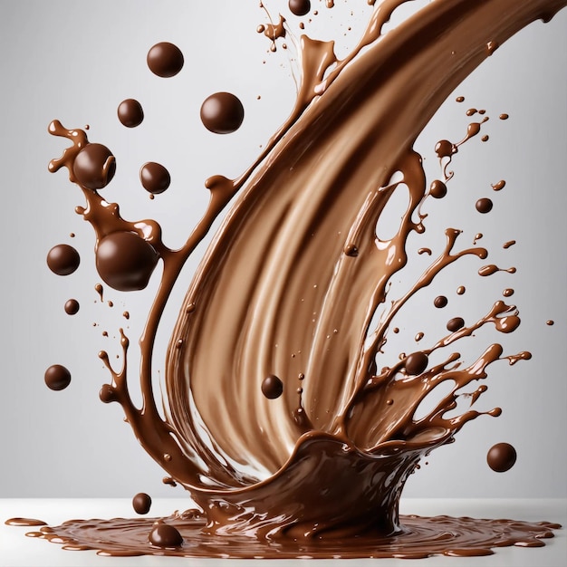 Splash de chocolate criando um rio de chocolate