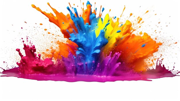 Splash de cor Holi isolado em fundo branco Generativo ai