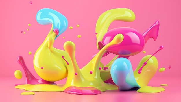 Splash dinâmico pintura líquida colorida 3D fundo rosa brilhante resumo