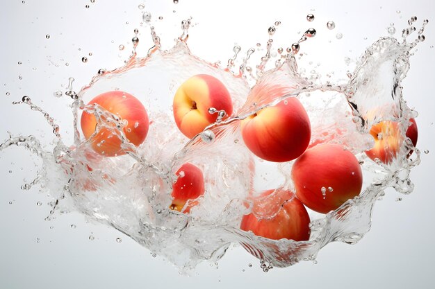 Splash Frutas frescas de nectarina caindo na água