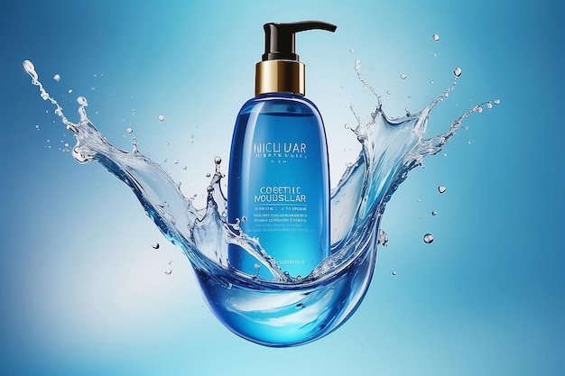 Splash hidratante cosmético água tóner micelar ou emulsão fundo abstrato de cor azul