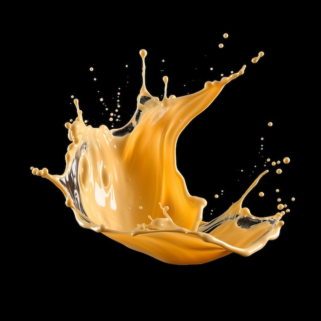 Splash de jugo de naranja o crema aislado sobre fondo negro