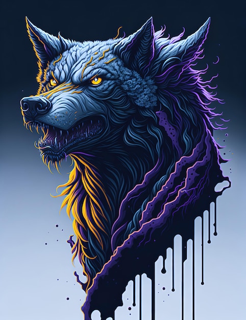 Foto splash-kunst eines wolfskopfes, bunte farbe, durchdringende augen, fantasy-konzeptkunst, hyperdetailliert