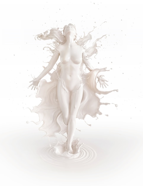 Splash de leche blanca en forma de forma de cuerpo de mujer