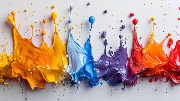 Splash multicolor em fundo branco Design de arte e pintura