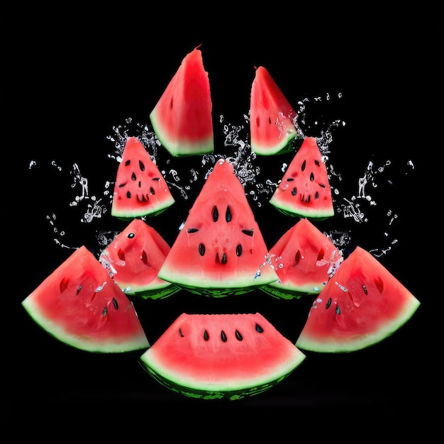 Splash Photography Frische Wassermelonen in Bewegung Generative KI