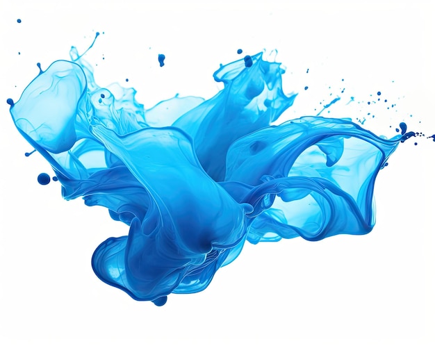 Foto splash de pintura azul aislado en fondo blanco - pintura líquida abstracta goteando en movimiento.