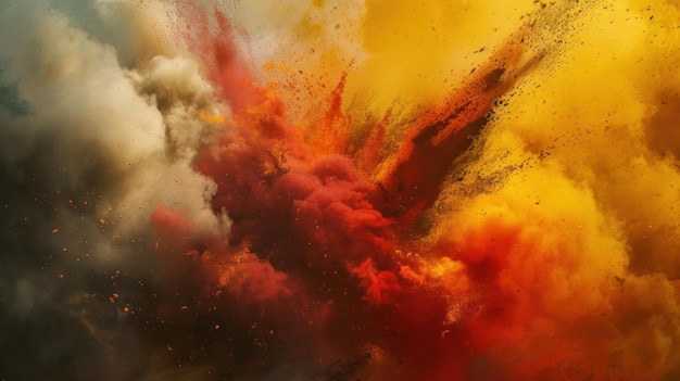 Splash rot und gelb gefärbtes Pulver lebendige Explosion von Farben im Stil der apokalyptischen Collage