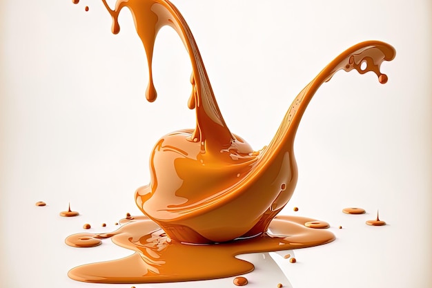 Splash de salsa de caramelo sobre un fondo blanco aislado