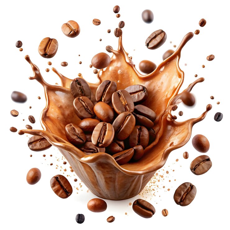 Splash Splash de café de chocolate que se derrama de un fondo de taza de café