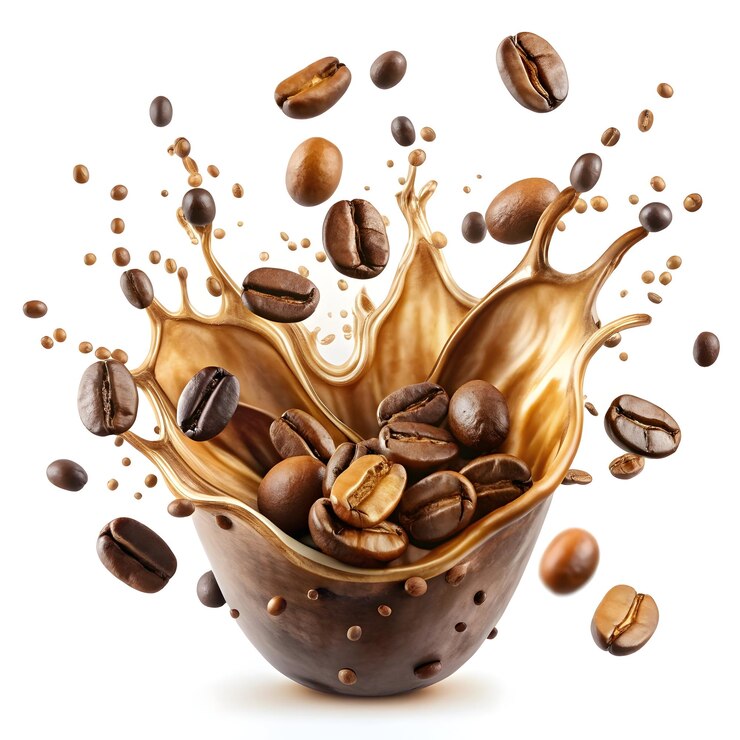 Splash Splash de café de chocolate que se derrama de un fondo de taza de café