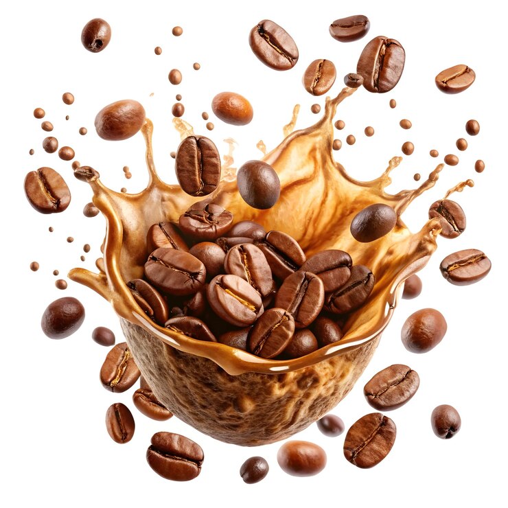 Splash Splash de café de chocolate que se derrama de un fondo de taza de café