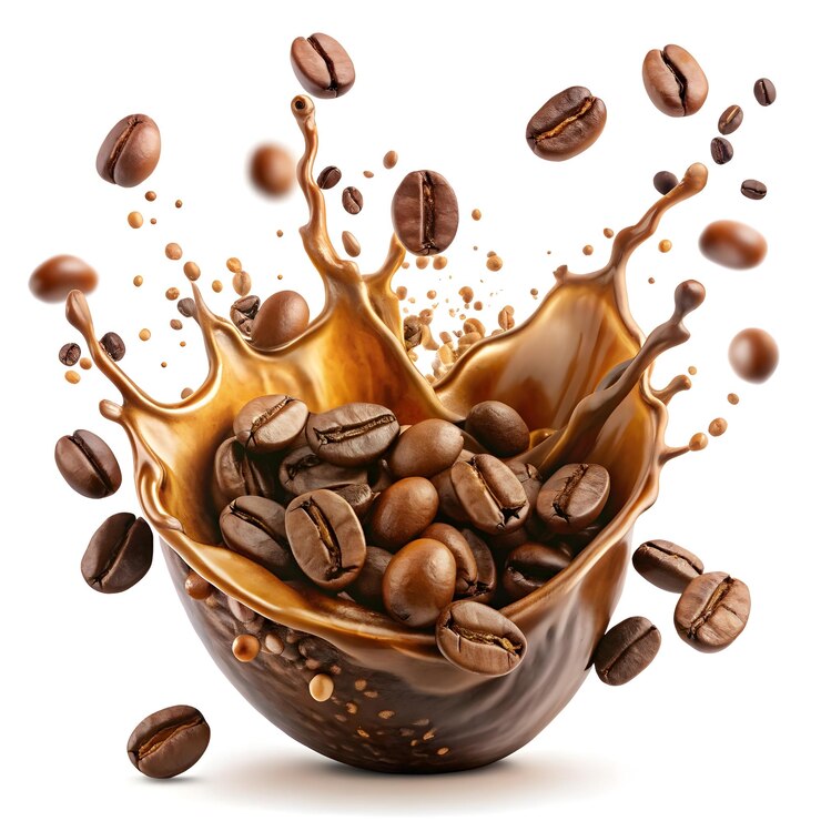 Splash Splash de café de chocolate que se derrama de un fondo de taza de café