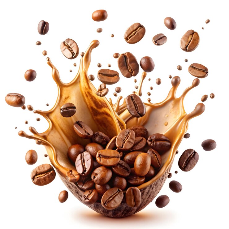 Splash Splash de café de chocolate que se derrama de un fondo de taza de café