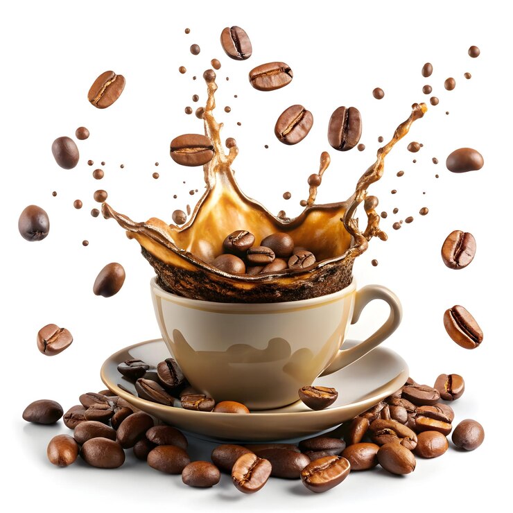 Splash Splash de café de chocolate que se derrama de un fondo de taza de café