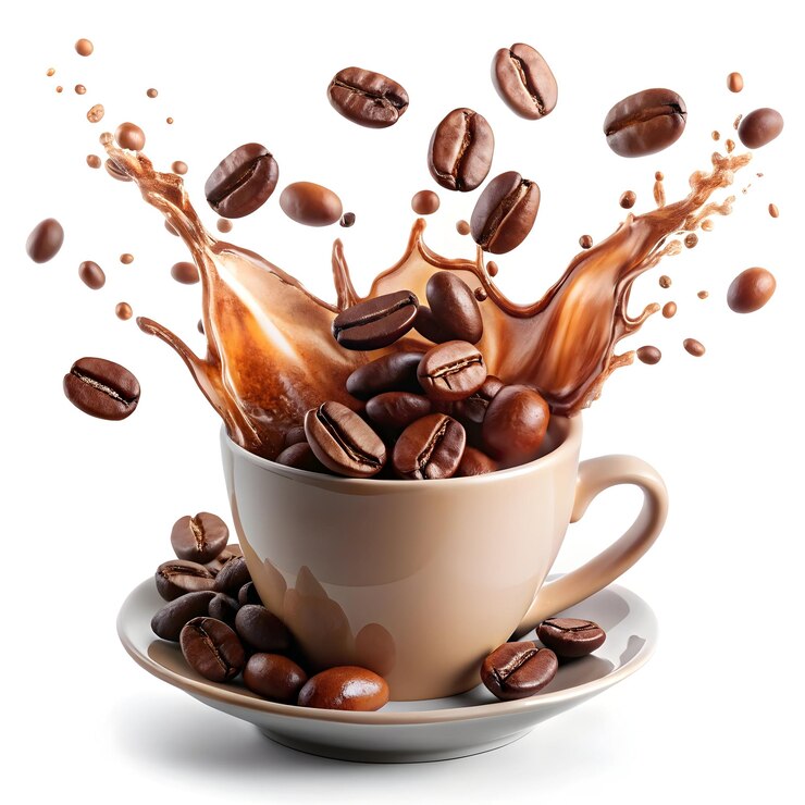 Splash Splash de café de chocolate que se derrama de un fondo de taza de café