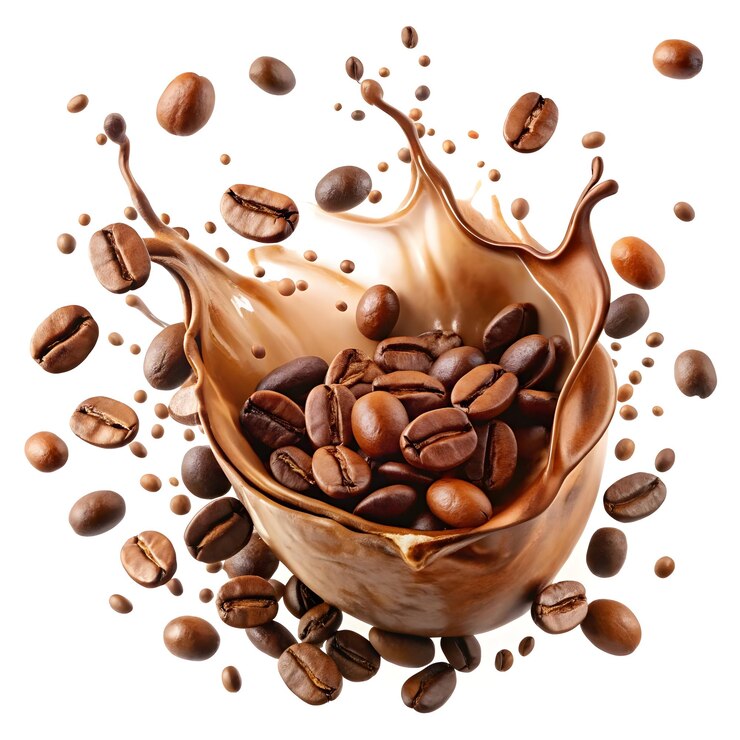 Splash Splash de café de chocolate que se derrama de un fondo de taza de café