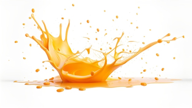 Foto splash suco de laranja líquido derramar ou girar com gotas realistas