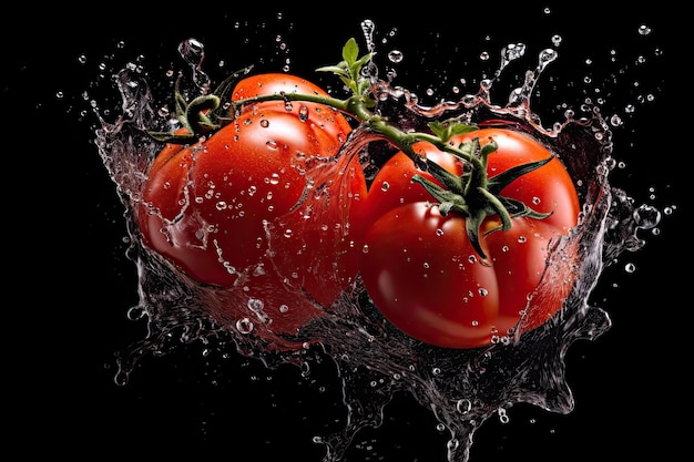 Splash de tomate sobre fondo negro