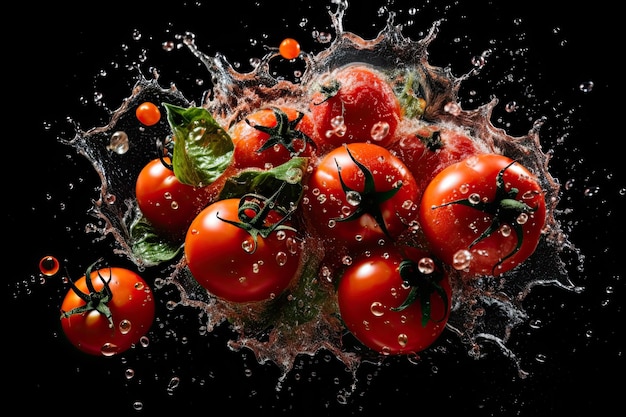 Splash de tomate sobre fondo negro