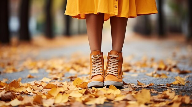 Splashes de mulher de cor de pé em sapatos laranja contra um fundo vibrante