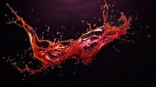 Splashes de vinho vermelho de variedades de uvas de cor escura Fundo preto IA generativa