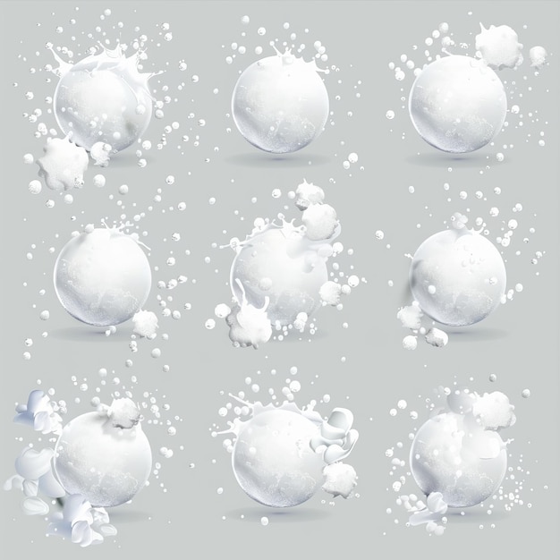 Foto splats de neve isolados ilustração moderna isolada com neve 3d splats de gelo gelo bola redonda e esfera bola natural neve