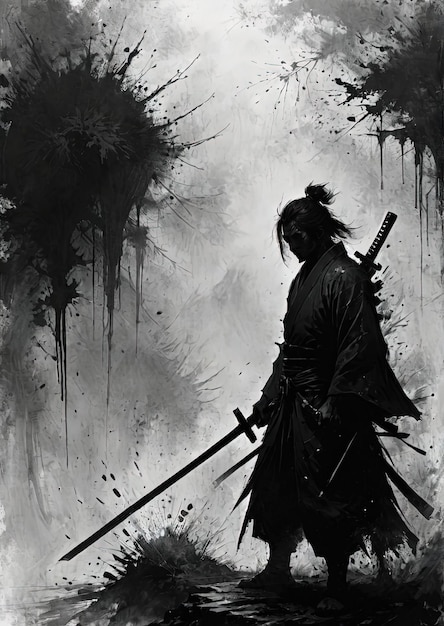 Foto splatter samurai aic creó una obra de arte con un guerrero con katana