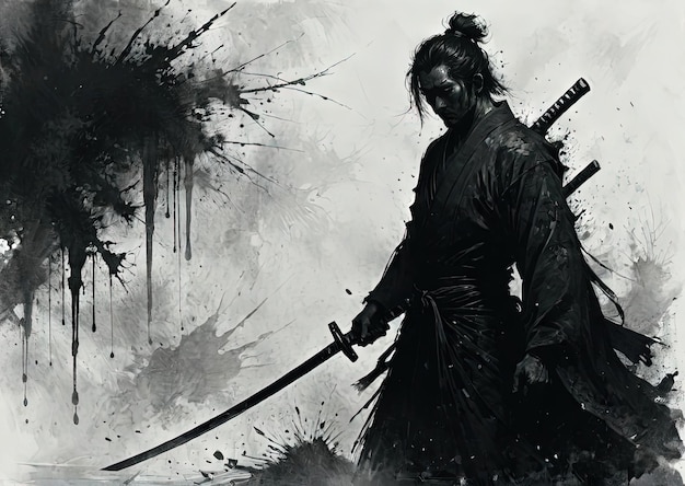 Foto splatter samurai aic creó una obra de arte con un guerrero con katana