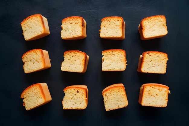 Foto spongiecake-scheiben, flauschige süßigkeiten, bereit, die geschmacksköpfe zu reizen