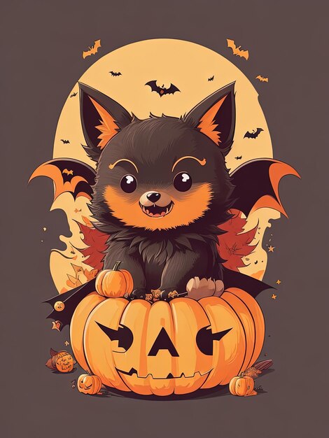 Spooky Fusion Bat Halloween y logotipo de calabaza para camiseta