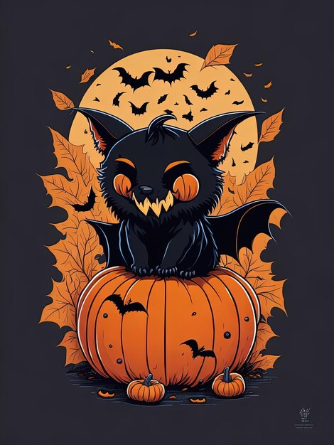 Spooky Fusion Bat Halloween y logotipo de calabaza para camiseta