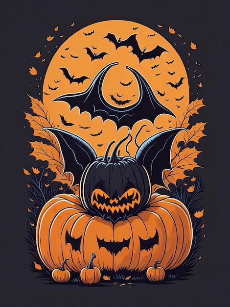 Spooky Fusion Bat Halloween y logotipo de calabaza para camiseta