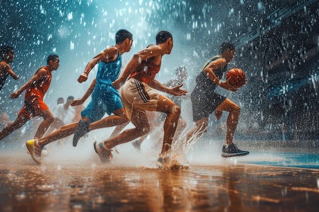 Sport-Action-Aufnahme, die die Energie und Athletik der Athleten einfängt Dynamische Sport-Bild, das die Energie und Athleticität der Athleten in Aktion zeigt
