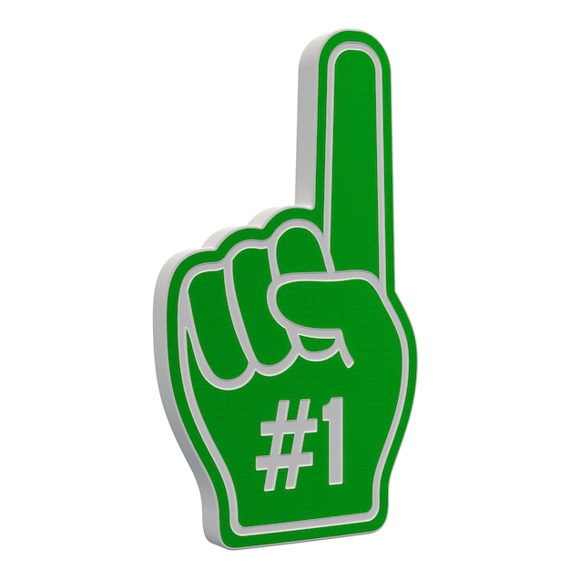 Sport-Fan-Handschuh Nummer 1 grüner Fan-Handschuh mit erhobenem Finger flach 3D-Rendering