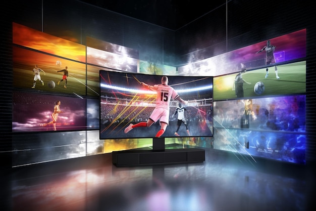 Sport-tv-online-konzept, gemischte medien Premium-Foto