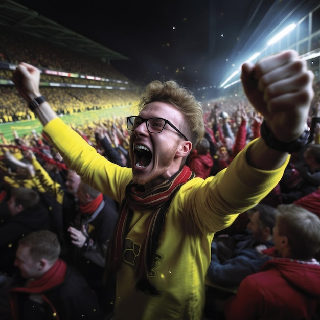 Sportfans jubeln und feiern ein Sieger-Turnier im Stadion Generative KI