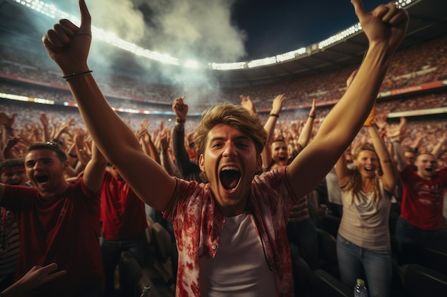 Foto sportfans jubeln und feiern ein siegreiches turnier im stadion generative ai