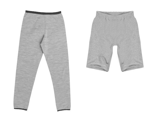 Sportgraue Sweatpants und Shorts, isoliert auf weißem Hintergrund